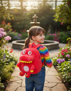 Mochila Mochilita Infantil Dinosaurio Escolar Niño Peluche Rojo