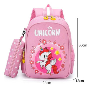 Mochila Diseño Escolar + Estuche Infantil Niño Niña Jardin Rosa Claro Unicornio2