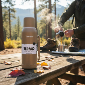 Termo 1lt Terrano Premium Base Silicona Antigolpes Arena