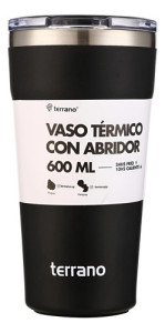 Vaso Térmico Terrano Con Tapa 600ml Color Negro