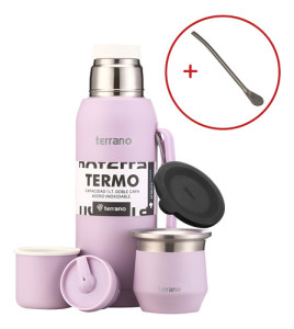Kit Matero Terrano Termo 1lt Mate Tapa Silicona + Bombilla