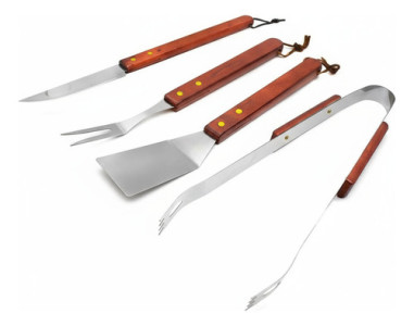 Set Parrilla 4 Piezas Cuchillo Tenedor Pinza Espatula
