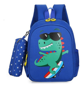 Mochila Diseño Escolar + Estuche Infantil Niño Niña Jardin Azul Dinosaurio