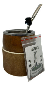 Mate Calabaza Bombilla 17cm Alpaca Posa Mate + Luz Bombilla Recta Pico Rey Cincelada