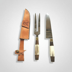 Set Cuchillo Tenedor Vaina Artesanal Asado Parrilla Acero Generico