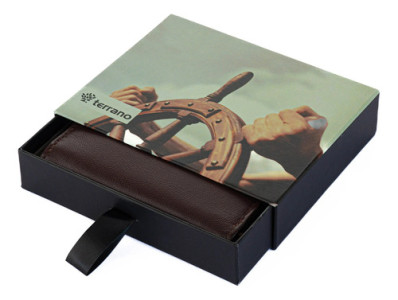 Billetera Tarjetero Doble De Cuero Unisex Hombre Terrano Liso Marrón