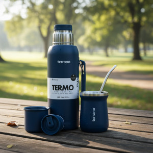 Kit Termo 1l Terrano C/base Silicona Mate Camionero Bombilla Azul Opaco Mate Tardicional