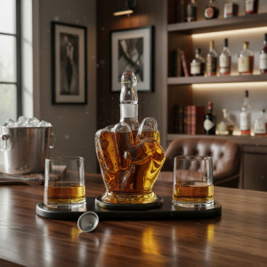 Decantador De Whisky Licor Botella Y 2 Vaso En Forma De Dedo Unico