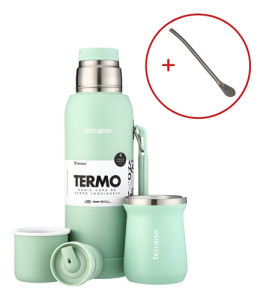 Kit Termo 1l Terrano C/base Silicona Mate Camionero Bombilla Verde Claro