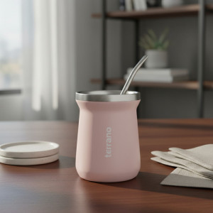 Mate Terrano Chico 160ml Acero Inox Camionero + Bombilla Rosa