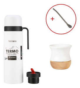 Kit Mate Ceramica Termo 1lt Bombilla Set Matero Terrano Blanco