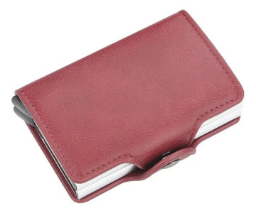 Tarjetero Rfid Metálico Doble Compacto Antirrobo Elegante Liso Bordó