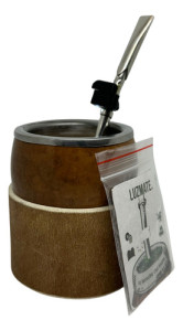 Mate Calabaza Bombilla 17cm Alpaca Posa Mate + Luz Bombilla Recta Pico Rey Aro