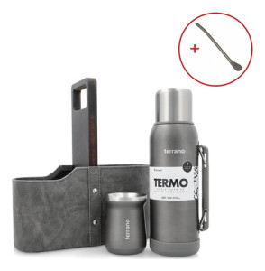 Kit Matero Terrano Mate Termo Base Silicona Matera Bombilla Gris Mate Tradicional