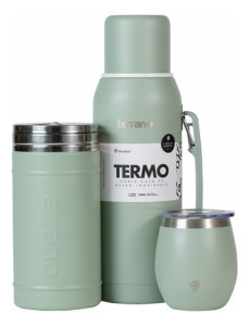 Mate Termo Terrano Base Silicona Yerbera Kit Matero Kit Oliva Termo Base Silicona-c/tapa