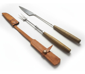 Set Cuchillo Tenedor Vaina Cuero Artesanal Parrilla Asado