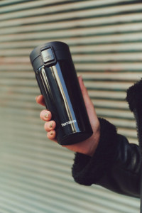 Vaso Térmico Alto Terrano Acero Inox Premium Negro - Blanco Negro