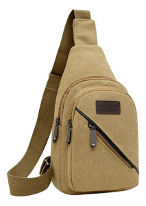 Riñonera Bandolera Cruzada Tela Unisex Urbana Ajustable Marrón Claro