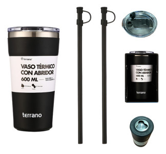 Vaso Termico Terrano 600ml Sorbito Tapa Acrilica Y Abridor Negro