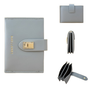 Monedero Broche Porta Tarjetas Dama Fino Elegante Compacto Gris Liso