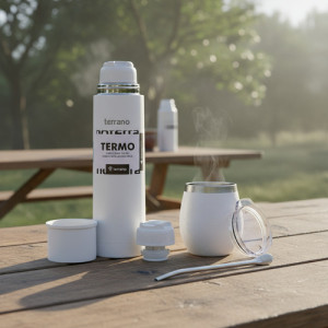 Termo Terrano 750ml Con Mate Y Bombilla -kit Para Tomar Mate Blanco Bala C Tapa