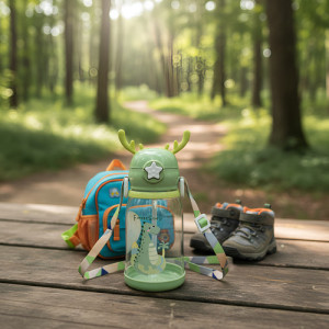 Botella Infantil Plastica Comet Pico Retractil Con Correa Dino