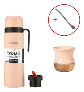 Kit Mate Ceramica Termo 1lt Bombilla Set Matero Terrano Rosa