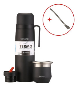 Kit Mate Tapa Silicona Termo Terrano Acero Inox + Bombilla Negro