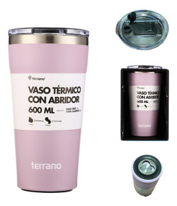 Vaso Termico Terrano 600ml Acero Inox Abridor Tapa Acrilica Lila