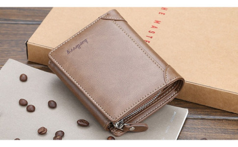 Billetera Compacta Bolsillo Plegable Cierre Boton Baellerry Liso Marrón