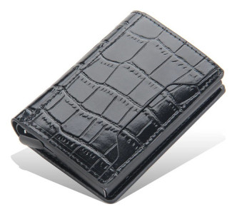Tarjetero Croco Antirrobo Elegante Compacto Billetera Rfid Negro Croco