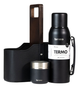 Combo Kit Termo 1lt Base Silicona Mate Matera Terrano Set Negro Folkie Termo Base Silicona