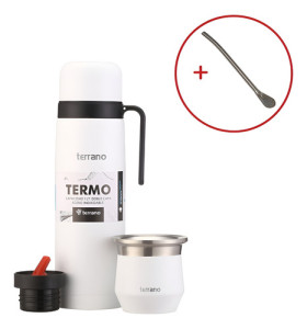 Kit Mate Tapa Silicona Termo Terrano Acero Inox + Bombilla Blanco