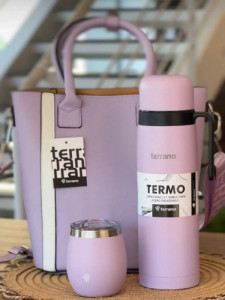 Kit Matero Completo Con Termo, Mate, Bombilla Matera Terrano Lila