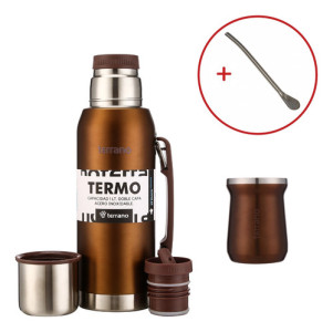 Set Mate Termo 1lt Acero Colores Terrano Doble Capa Bombilla Cooper
