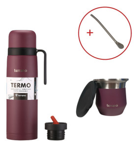 Kit Mate Tapa Silicona Termo Terrano Acero Inox + Bombilla Uva
