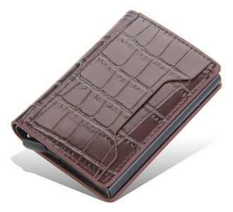 Tarjetero Croco Antirrobo Elegante Compacto Billetera Rfid Café Croco