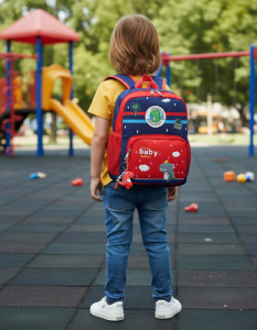 Mochila Infantil Escolar Dinosaurio Niño Jardin Llavero Dino Rojo Dinosaurio