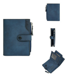 Billetera Tarjetero Rfid Broche Baellerry Porta Tarjetas Azul Liso