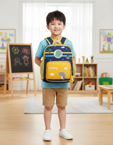 Mochila Infantil Escolar Dinosaurio Niño Jardin Llavero Dino Amarillo Dinosaurio