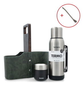 Kit Matero Terrano Mate Termo Base Silicona Matera Bombilla Acero Mate Folkie Negro