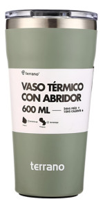 Vaso Térmico Terrano Con Tapa 600ml Color Oliva