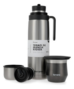 Termo 1lt Terrano Premium Mate Acero Inox + Bombilla Regalo Inox Y Mate Flap