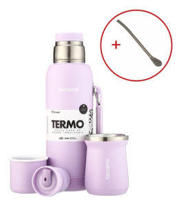 Kit Termo 1lt Terrano C/base Silicona Mate Acero + Bombilla Lila