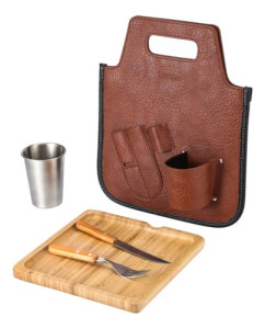 Set Tabla Parrilla Asado Cuchillo Tenedor Destapador