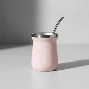 Mate Terrano Chico 160ml Acero Inox Camionero + Bombilla Rosa