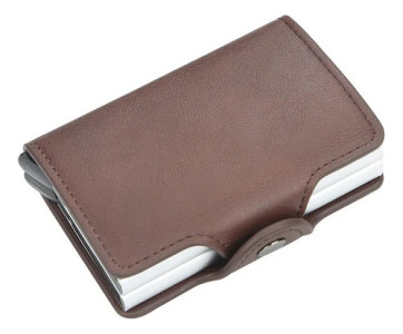 Tarjetero Rfid Metálico Doble Compacto Antirrobo Elegante Liso Coffee