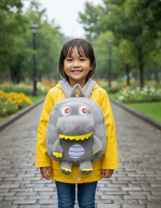 Mochila Mochilita Infantil Dinosaurio Escolar Niño Peluche Gris