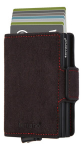 Tarjetero Billetera Doble Rfid Antirrobo Terrano Similcuero Liso Marrón