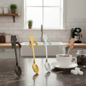 Cuchara Cucharita Cafe Té Acero Inox. Animada Gato Michi Negro